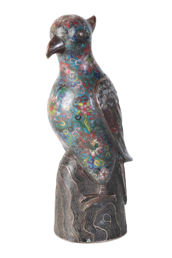 LARGE CLOISONNE FIGURE OF A PARROT, XUANDE MARK BUT LATER