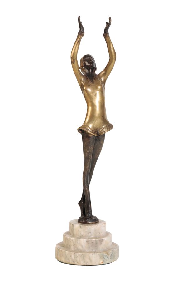 * ATTRIBUTED TO JOSEF LORENZL (1892-1950) AN ART DECO BRONZE FIGURE OF A YOUNG WOMAN