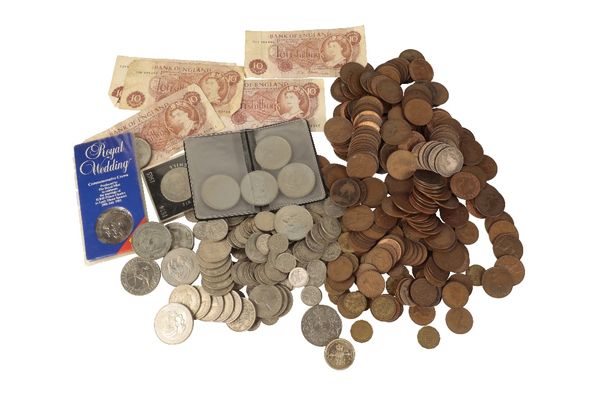 A COLLECTION OF VARIOUS BRITISH COINS AND BANKNOTES