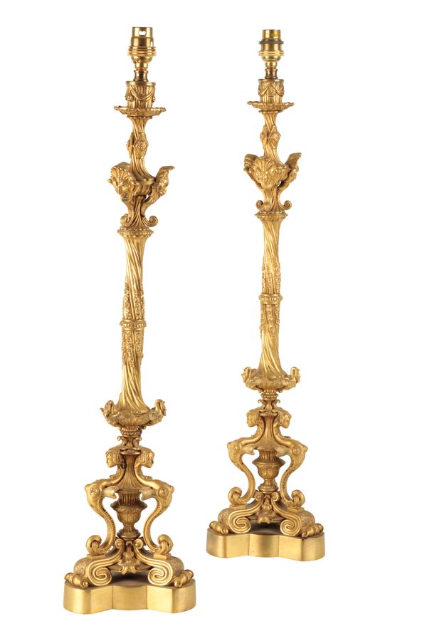 PAIR OF GILT BRONZE TABLE LAMPS