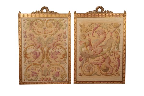 A PAIR OF CONTINENTAL FRAMED EMBROIDERY PANELS,