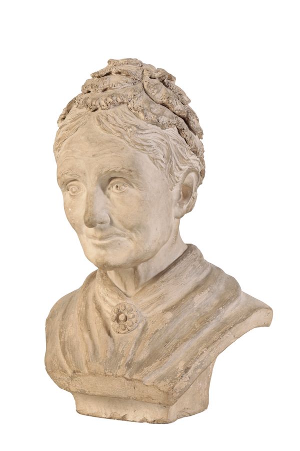 A SCULPTED PLASTER BUST OF A LADY