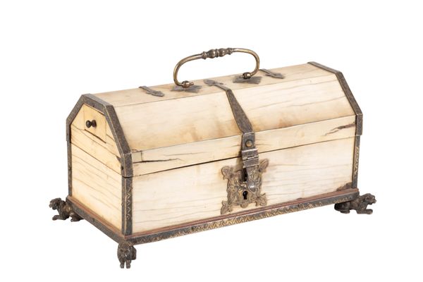 A SOUTH GERMAN IVORY VENEERED AND GILT COPPER MOUNTED CASKET,