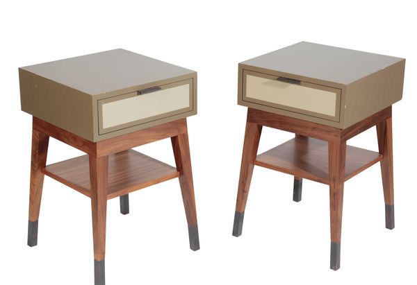 A PAIR OF BESPOKE BEDSIDE CABINETS IN OLIVE GREEN