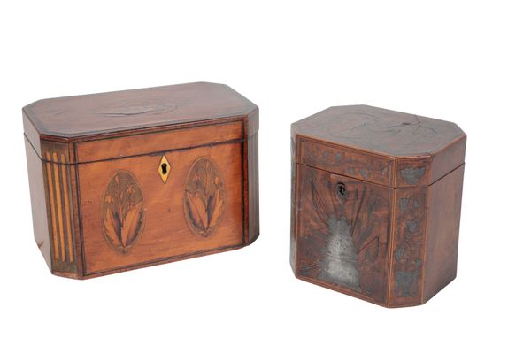 TWO LATE GEORGE III TEA CADDIES,