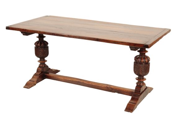 AN OAK TRESTLE TABLE IN ELIZABETHAN STYLE,