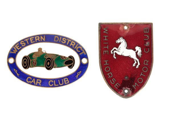 TWO MOTOR CLUB CAR BADGES c1950s