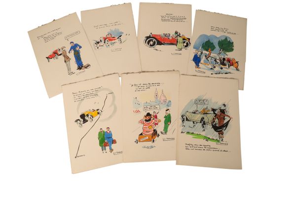 “HAZARDS de la ROUTE” – HUMOROUS STORYBOARD PRINTS c1920s