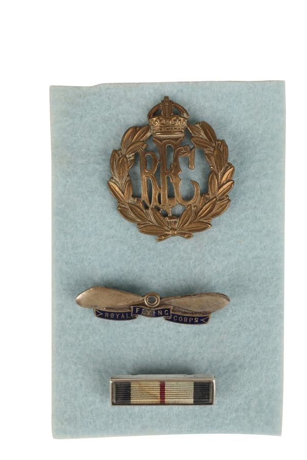 WWI ROYAL FLYING CORPS – RARE SILVER-MOUNTED SERVICE RIBBON LAPEL BROOCH c1914-1918