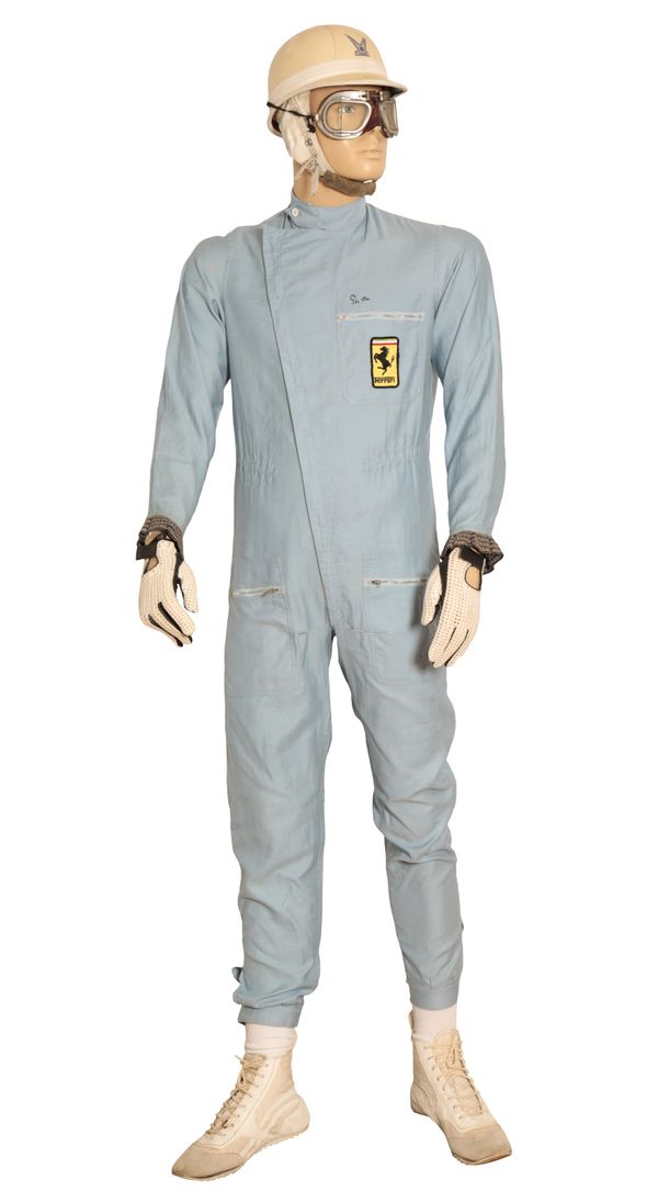 LES LESTON RACE SUIT WORN AND SIGNED BY SIR STIRLING MOSS