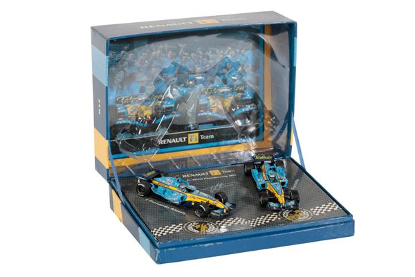 RENAULT F1 TEAM WORLD CHAMPIONSHIPS TWINSET OF MODEL CARS SIGNED BY FERNANDO ALONSO