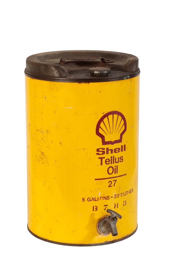 SHELL FIVE GALLON OIL DRUM WITH TAP