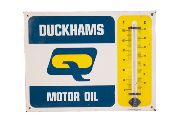 DUCKHAMS ORIGINAL ENAMEL SIGN WITH THERMOMETER