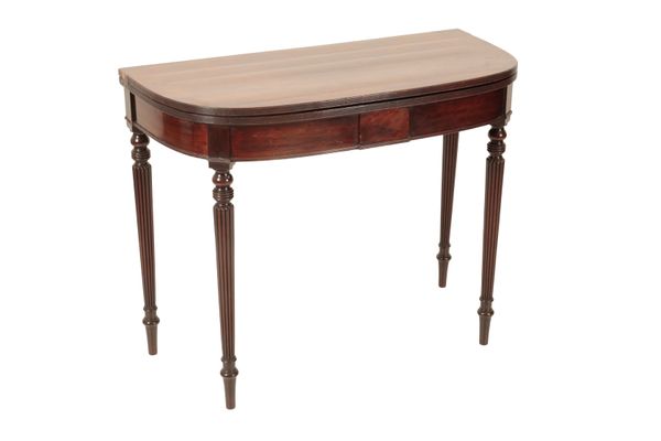 A REGENCY MAHOGANY DEMI-LUNE TEA TABLE,