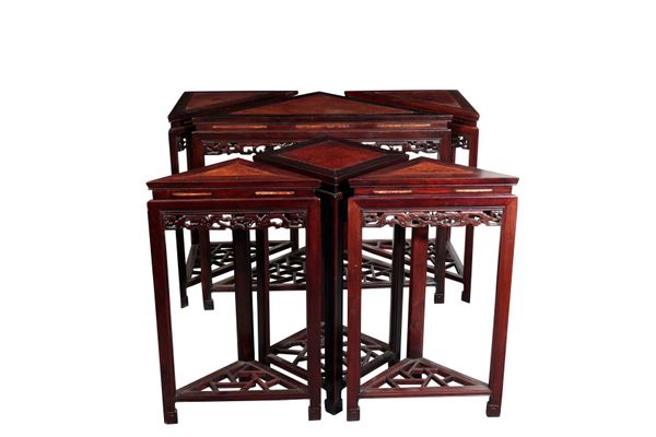 SEVEN SECTION INTERLOCKING HONGMU AND BURRWOD TABLES, LATE QING / REPUBLIC PERIOD