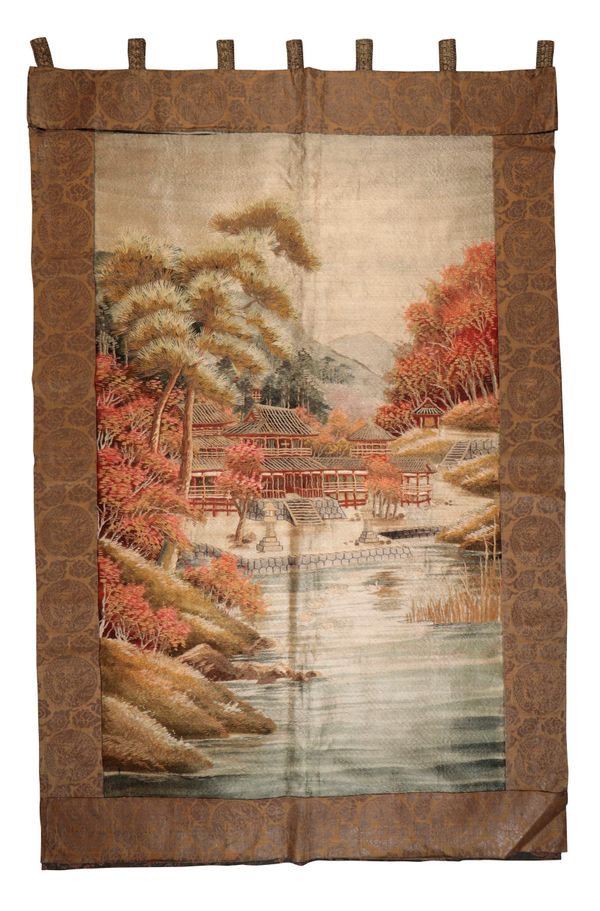 JAPANESE SILK EMBROIDERED WALL HANGING, MEIJI PERIOD