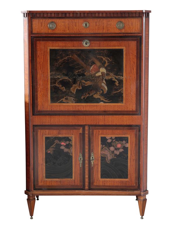 A DUTCH NEO-CLASSICAL SATINWOOD SECRETAIRE,