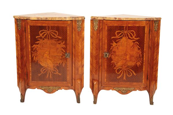 A PAIR OF LOUIS XV MARQUETRY ENCOIGNURE