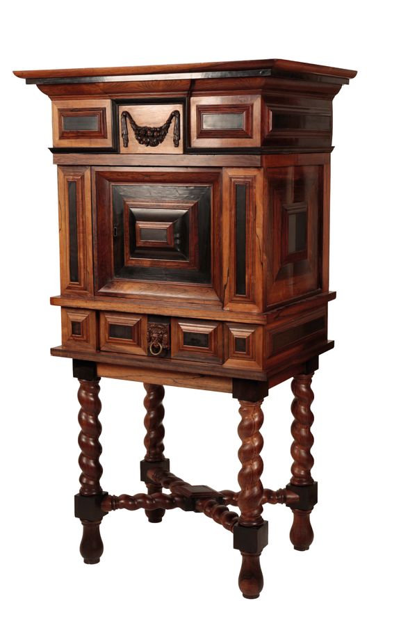 A DUTCH BAROQUE ROSEWOOD AND EBONISED CABINET ON STAND,