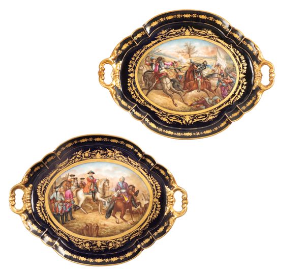 A PAIR SEVRES OVAL CARTOUCHE TRAYS