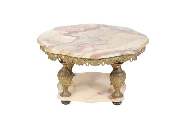 A GILT BRONZE MOUNTED ARGENTINE ONYX COFFEE TABLE,