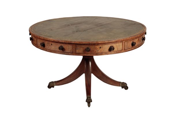 A LATE GEORGE III MAHOGANY DRUM TABLE,