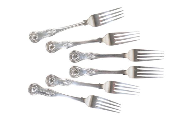 A SET OF FIVE SCOTTISH WILLIAM IV SILVER FORKS BY WILLIAM FILLAN & CO.,