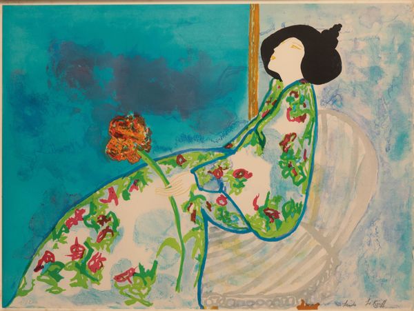 * LINDA LE KINFF (b. 1949) A reclining woman holding a large flower