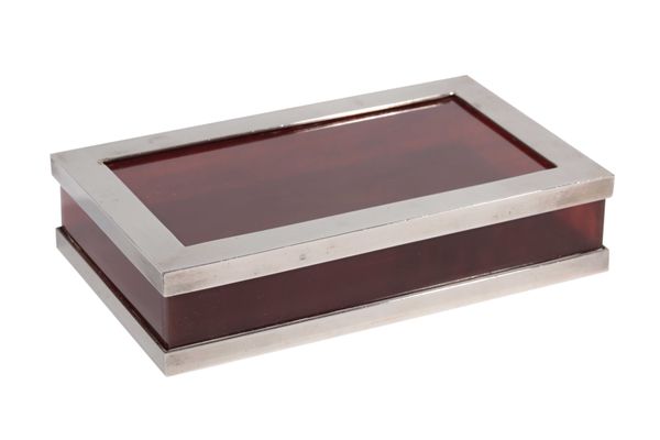 A FRENCH ART DECO CHROME AND LUCITE BOX AND COVER