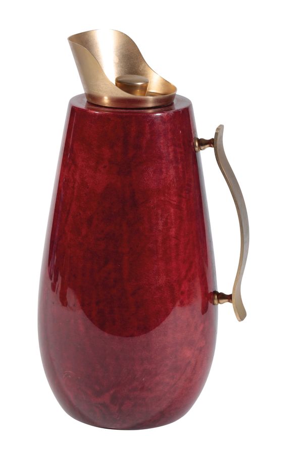 * ALDO TURA FOR MACABO CUSANO MILANINO: A RED LACQUERED GOATSKIN FLASK