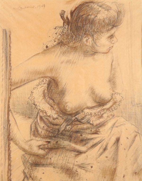 * NIGEL LAMBOURNE (1919-1988) A half-length portrait study of a partially dressed female