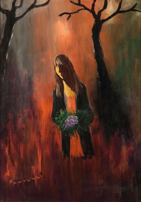 ELIANO FANTUZZI (1909-1987) Atmospheric portrait of a woman in a woodland