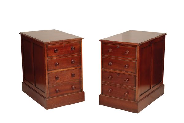 A SET OF THREE MAHOGANY FILING CABINETS,