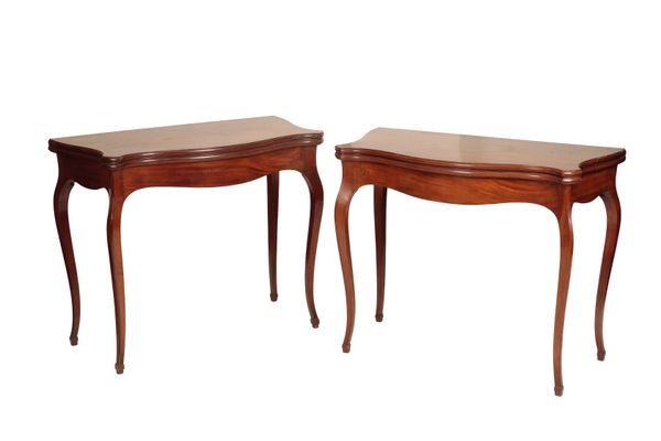 A PAIR OF GEORGE III MAHOGANY SERPENTINE FRONT CARD TABLES,