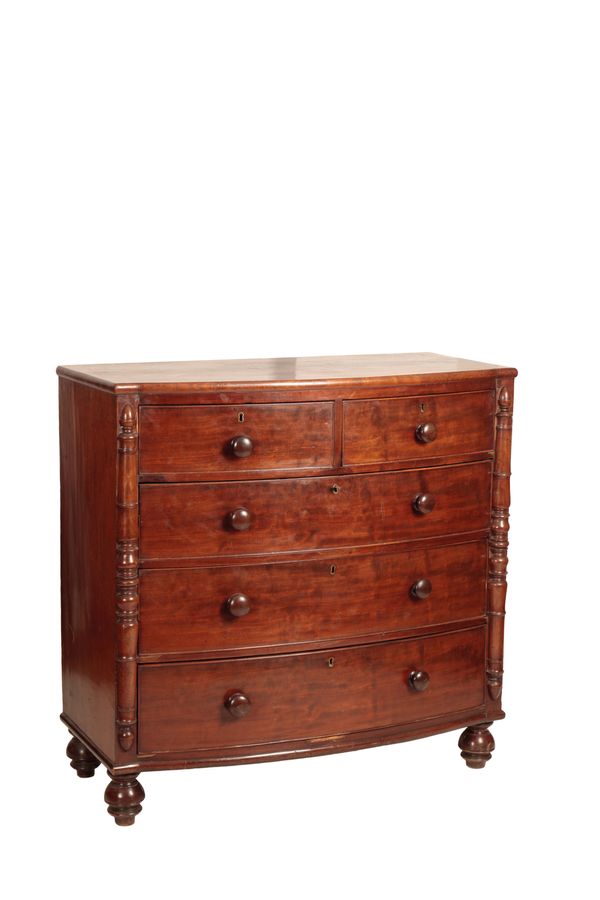 A VICTORIAN MAHOGANY BOWFRONT CHEST OF DRAWERS,