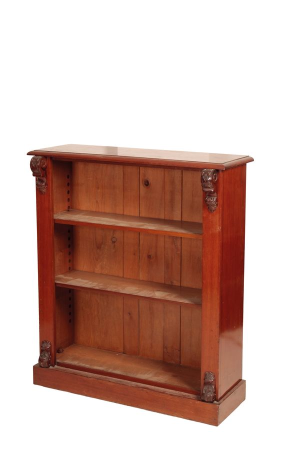 A VICTORIAN MAHOGANY OPEN BOOKCASE,