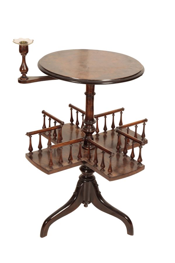 A VICTORIAN BURR WALNUT READING TABLE,