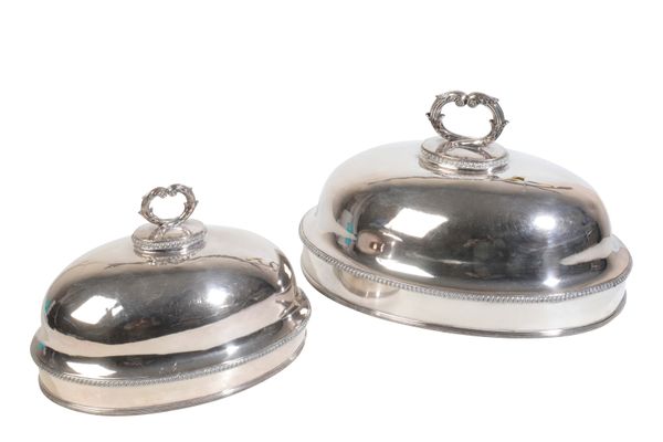 TWO VICTORIAN GRADUATED SILVER PLATED COPPER FOOD DOMES,