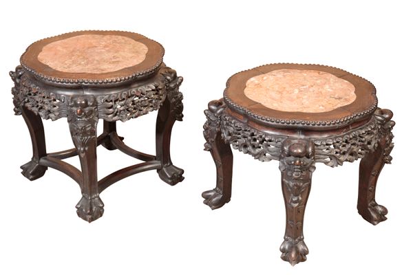 TWO CARVED HARDWOOD STANDS, QING DYNASTY, 19TH CENTURY