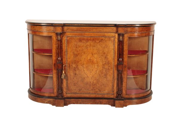 A VICTORIAN WALNUT, GILT METAL MOUNTED AND GLAZED CREDENZA,