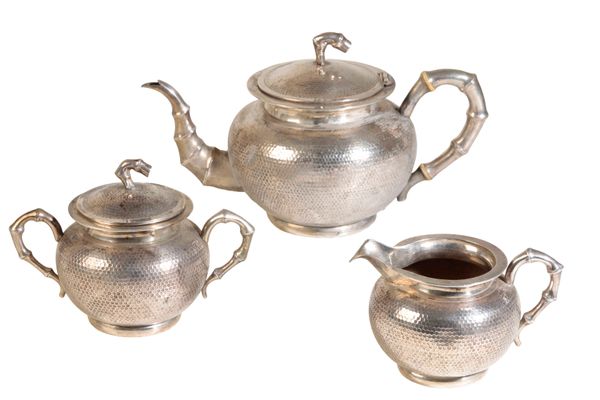 CHINESE EXPORT SILVER THREE PIECE TEA SET, ZEEWO, SHANGHAI, EARLY 20TH CENTURY