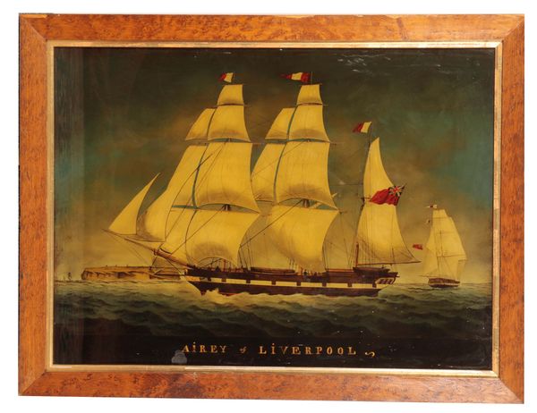 A VICTORIAN REVERSE PAINTED SHIP PORTRAIT