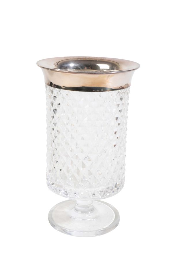 A GERMAN CUT GLASS AND SILVER COLOURED PRESENTATION VASE BY G. BECHTE,
