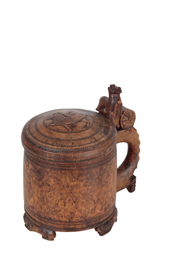 A NORWEGIAN BURR BIRCH 'PEG' TANKARD