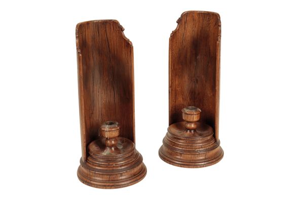 A PAIR OF TURNED OAK CANDLE STANDS,