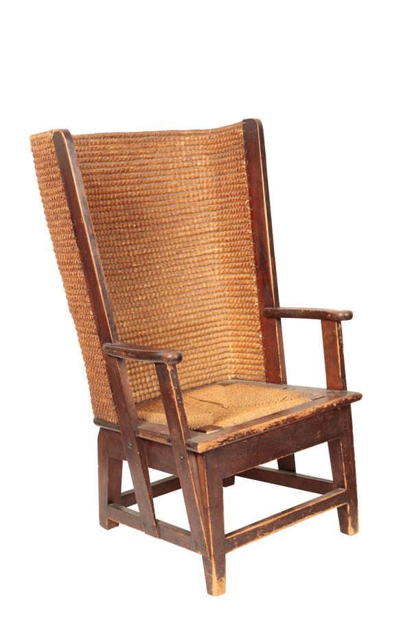 AN ORKNEY BOUND RUSH AND PINE TUB ELBOW CHAIR,