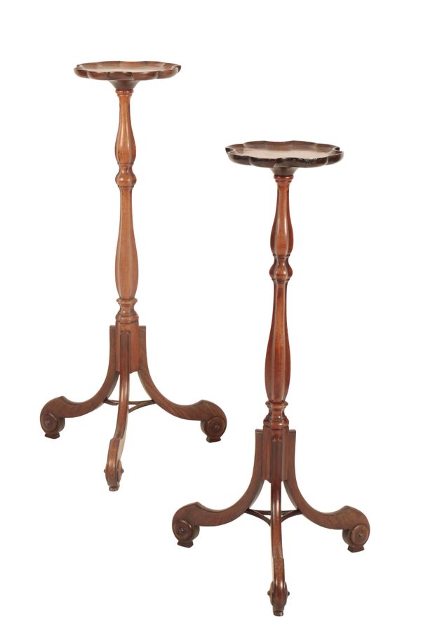 A PAIR OF WALNUT TORCHERE STANDS,