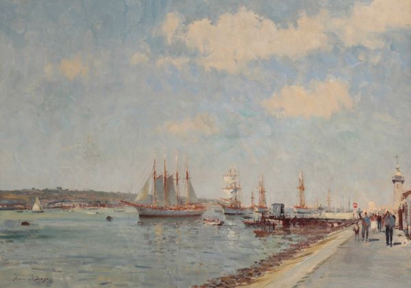* EDWARD SEAGO (1910-1974) 'Bacalhau schooners drying sails on The Tagus'