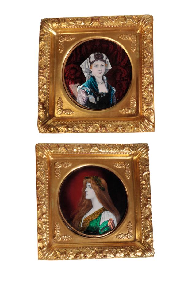 PIERRE BONNAUD 1865-1930) FOR LIMOGES: A PAIR OF ART NOUVEAU PORTRAIT PLAQUES