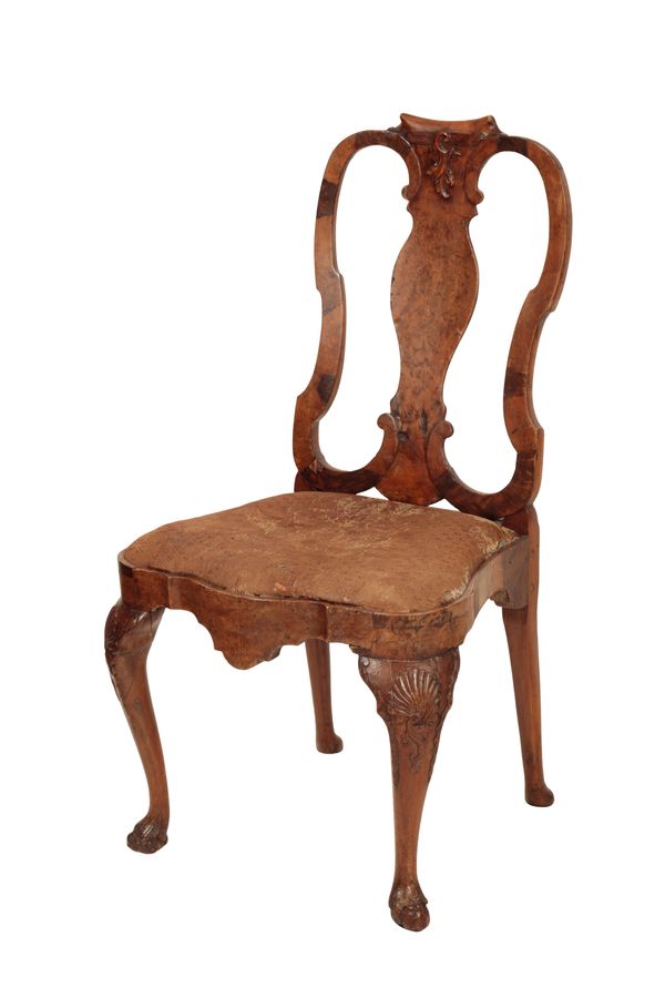 A QUEEN ANNE OR GEORGE I WALNUT SIDE CHAIR,